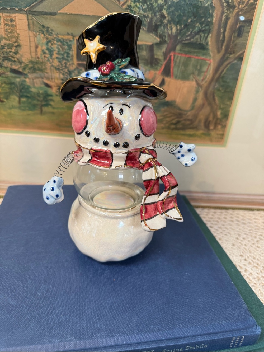 Blue Sky Snowman Tea Light Candle Holder